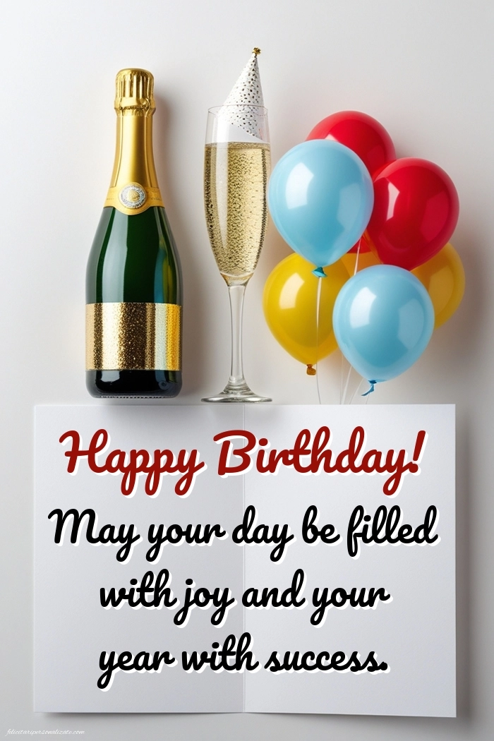 Imagini cu La Mulți Ani în Engleză: Șampanie și baloane
