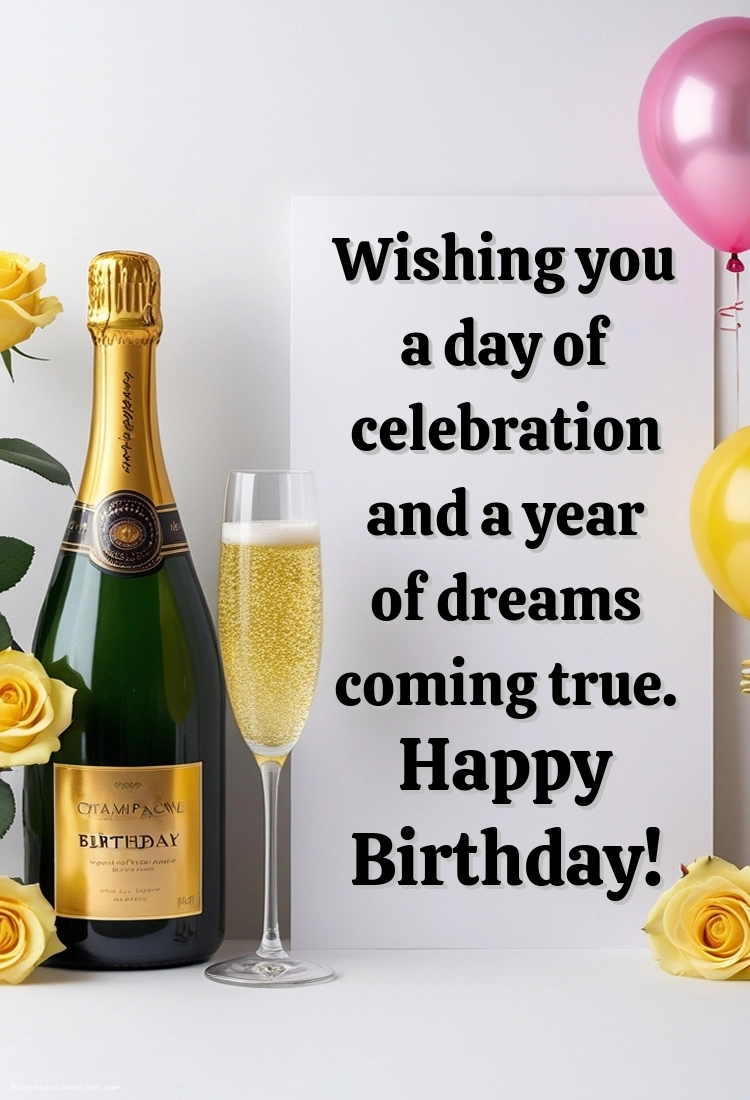 Imagini cu La Mulți Ani în Engleză: Șampanie și baloane