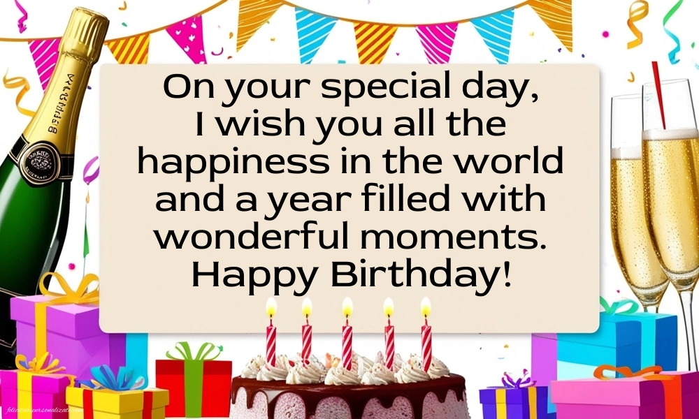 Imagini cu La Mulți Ani în Engleză: Șampanie și tort