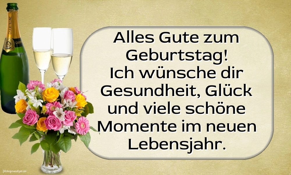 Imagini cu La Mulți Ani în Germană: Șampanie și flori