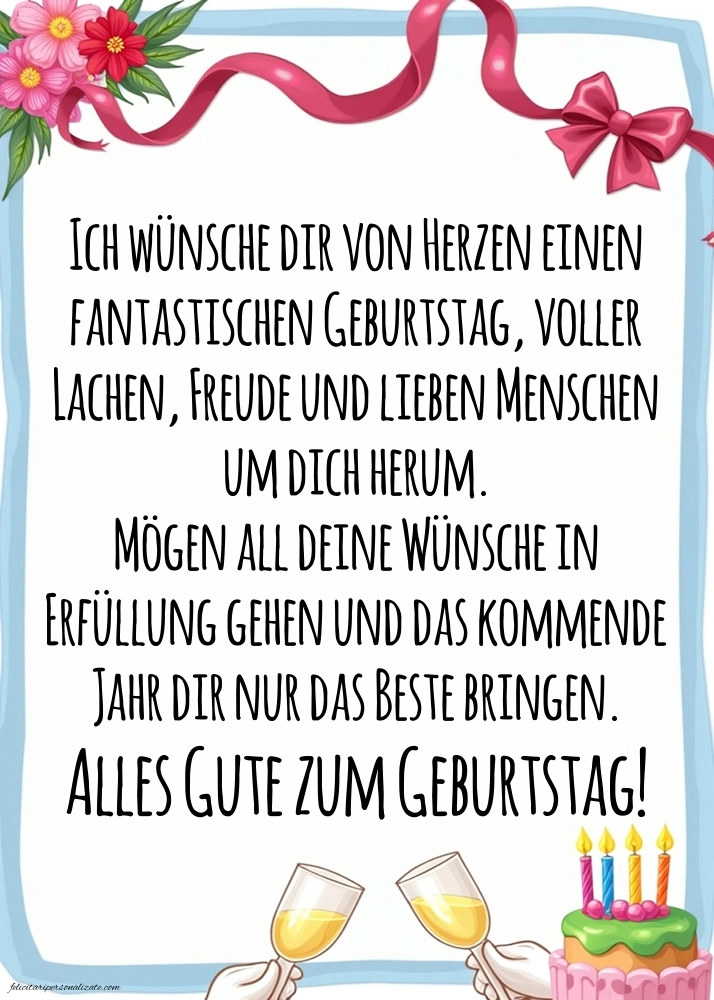 Imagini cu La Mulți Ani în Germană: Șampanie și tort