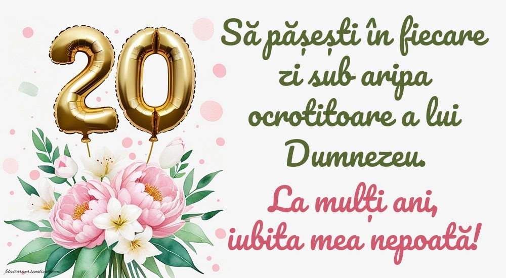 Imagini cu La mulți ani 20 ani pentru Nepoată: Flori și baloane
