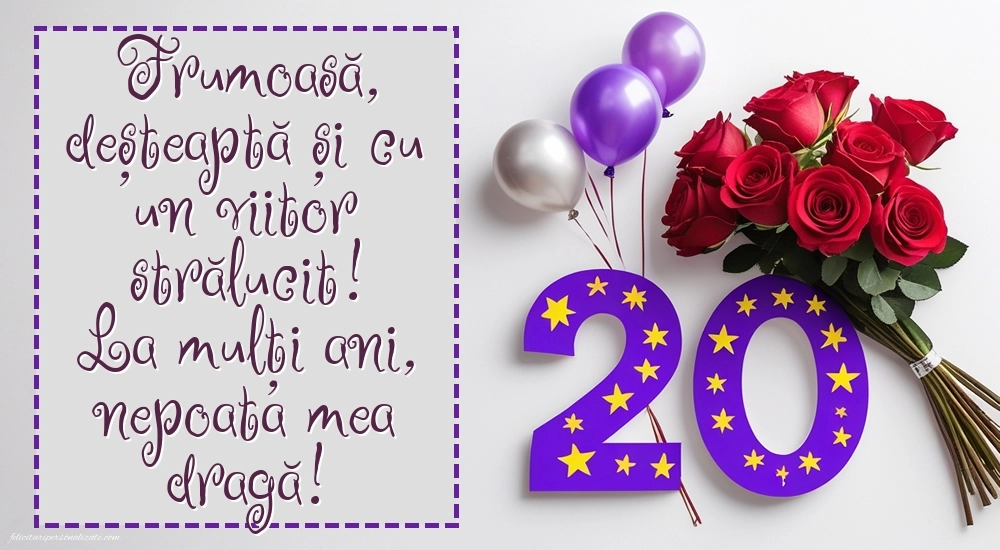 Imagini cu La mulți ani 20 ani pentru Nepoată: Trandafiri și baloane