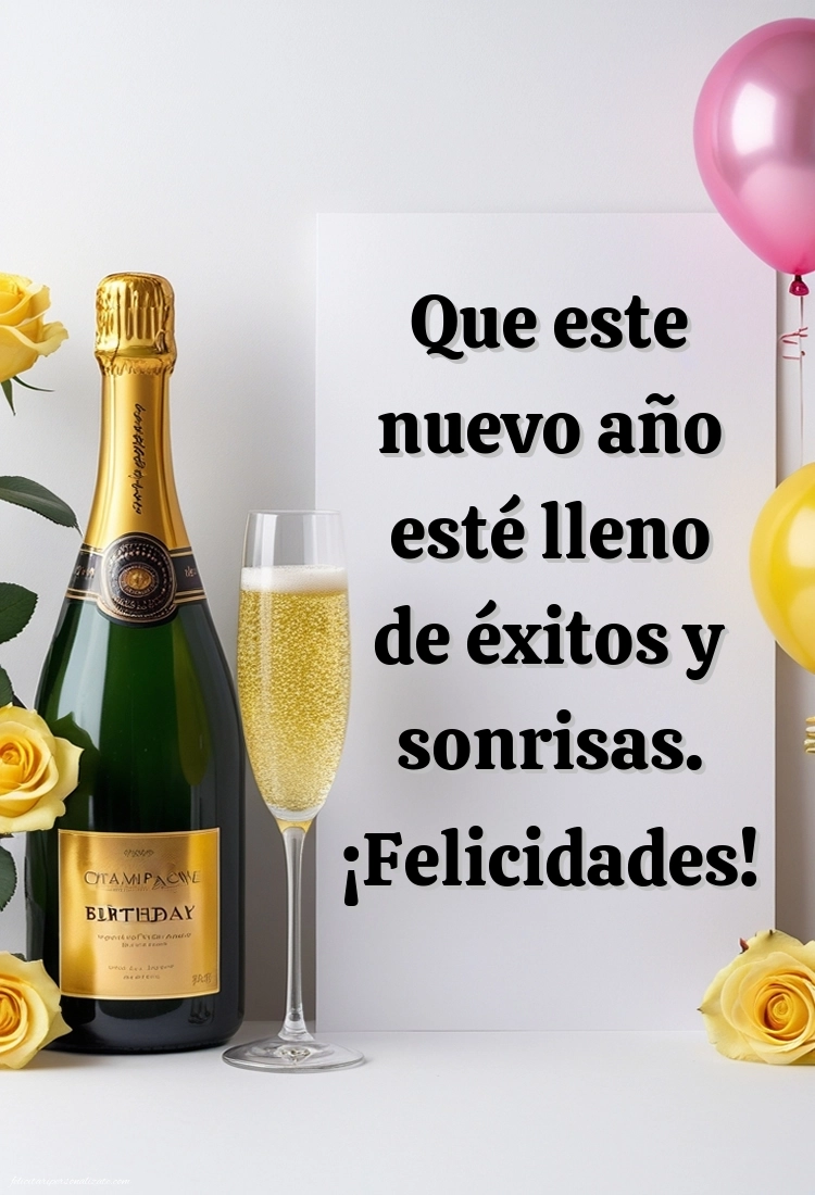 Imagini cu Urări de La Mulți Ani în Spaniolă: Șampanie și baloane