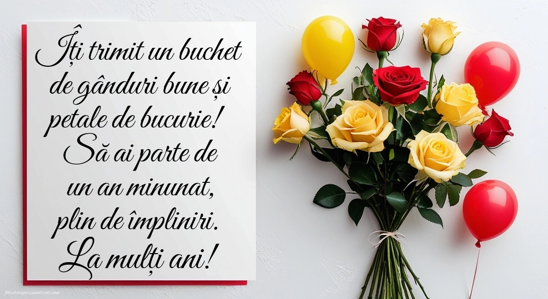 Imagini cu felicitări de La Mulți Ani cu Flori: Trandafiri și inimioare