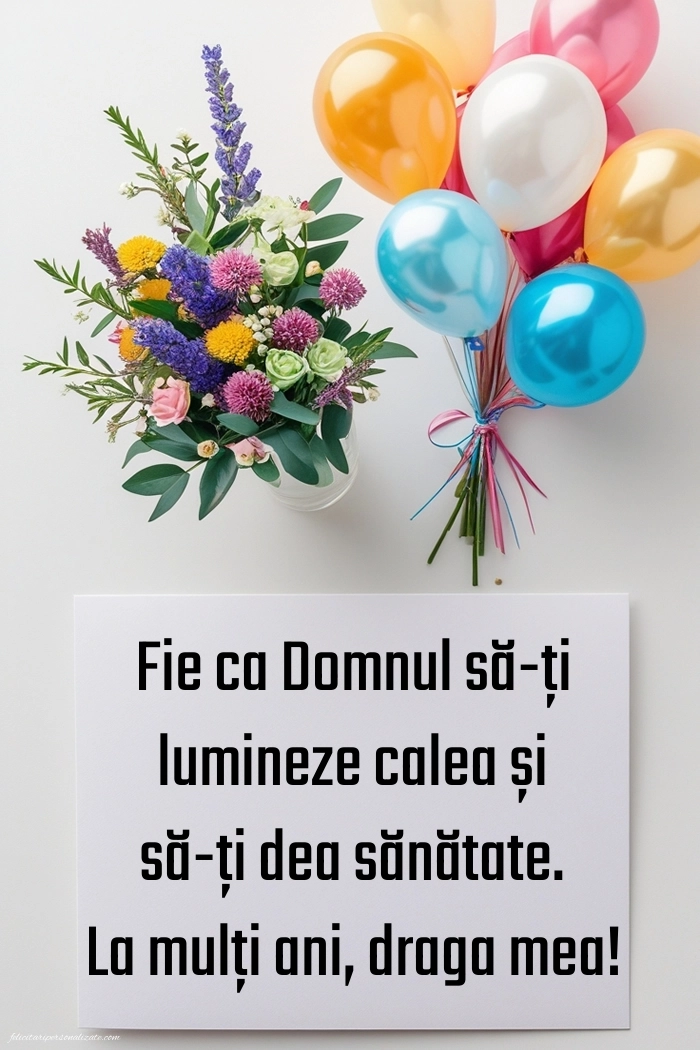 Imagini cu Felicitări Creștine de La Mulți Ani pentru Soție: Flori și baloane