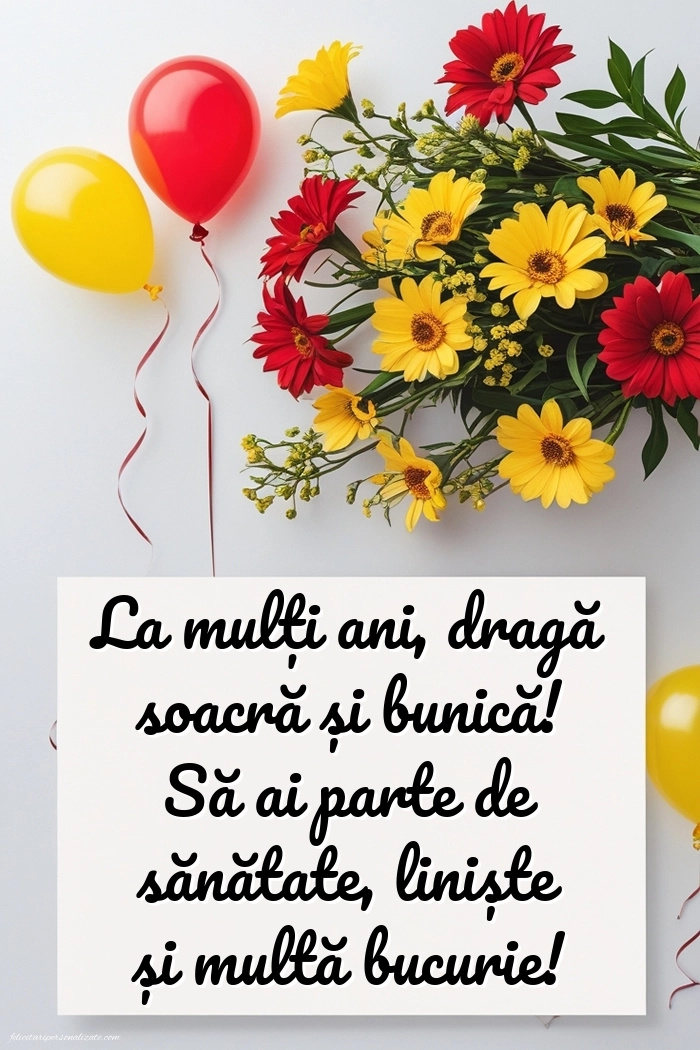 Imagini cu felicitări de La Mulți Ani pentru Soacră și Bunică: Flori și baloane