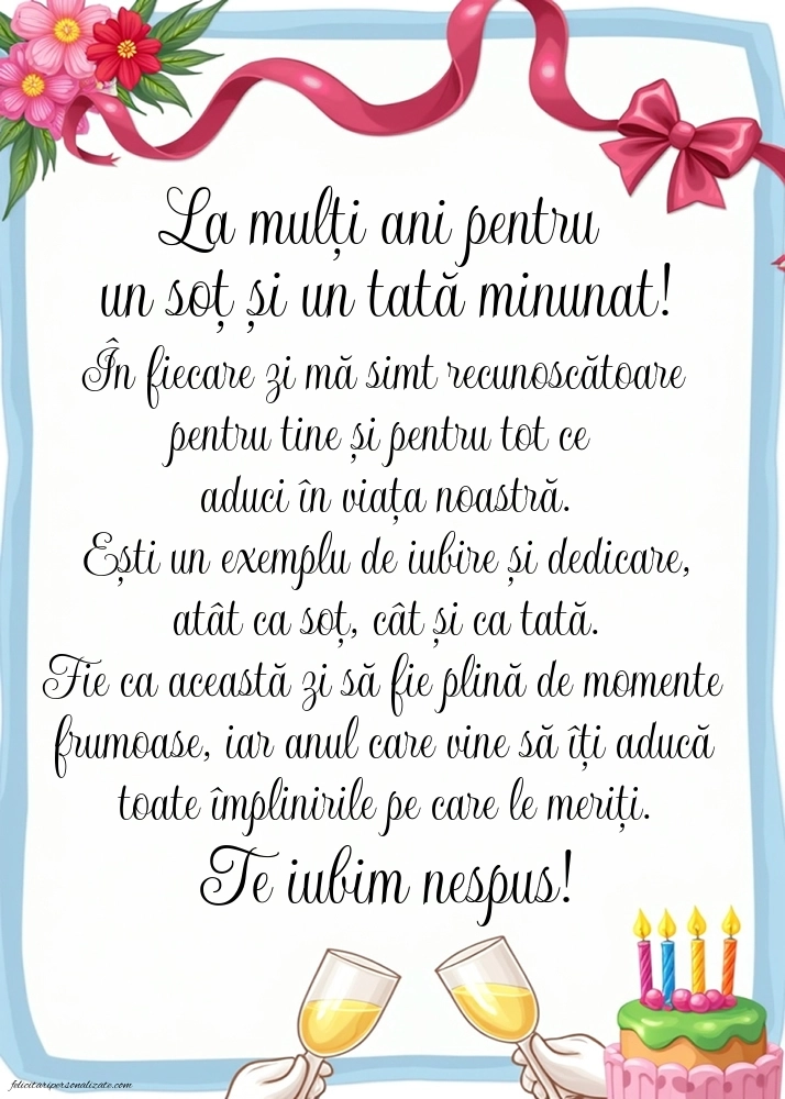 Imagini cu felicitări de LA MULȚI ANI pentru Soț și Tată: Șampanie și tort