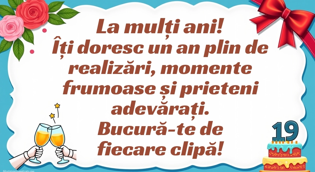 Felicitări cu imagini de LA MULȚI ANI pentru 19 ani: Tort și baloane