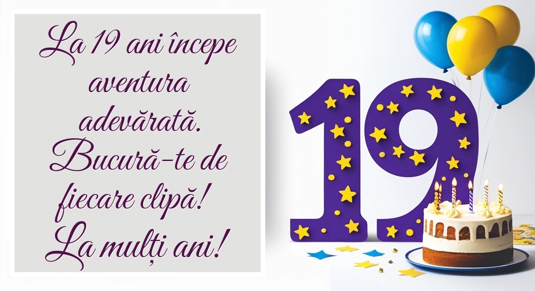 Felicitări cu imagini de LA MULȚI ANI pentru 19 ani: Tort și baloane