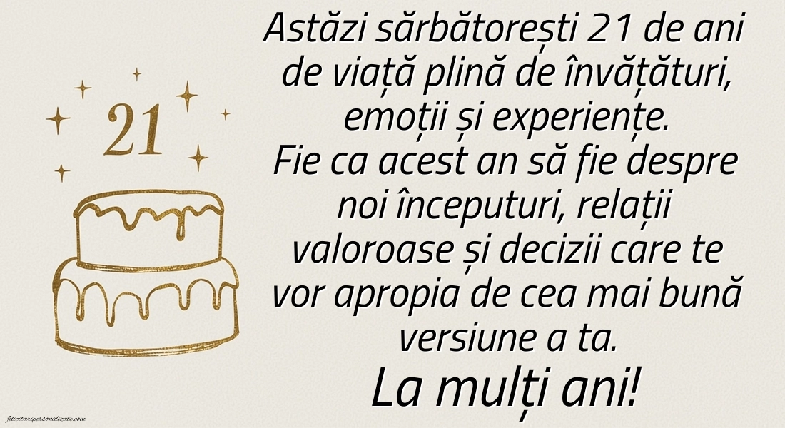 Felicitări cu imagini de LA MULȚI ANI pentru 21 de ani: Tort