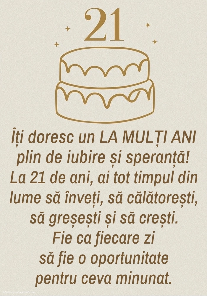 Felicitări cu imagini de LA MULȚI ANI pentru 21 de ani: Tort