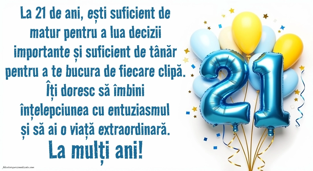 Felicitări cu imagini de LA MULȚI ANI pentru 21 de ani: Baloane