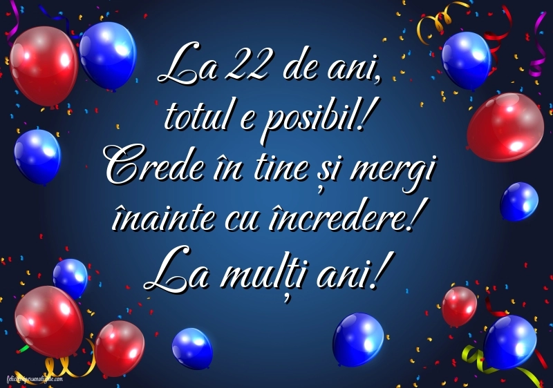 Felicitări cu imagini de LA MULȚI ANI pentru 22 de ani: Baloane