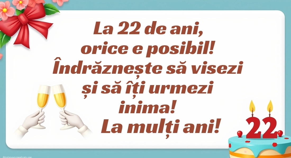 Felicitări cu imagini de LA MULȚI ANI pentru 22 de ani: Tort și baloane