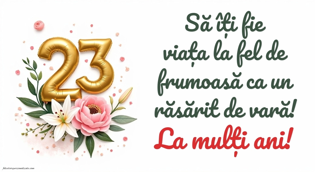 Felicitări cu imagini de LA MULȚI ANI pentru 23 de ani: Flori și baloane