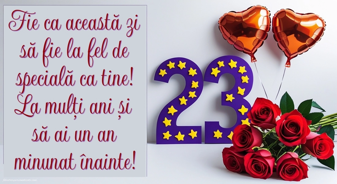 Felicitări cu imagini de LA MULȚI ANI pentru 23 de ani: Trandafiri și inimioare