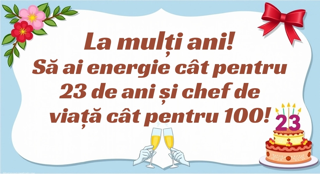 Felicitări cu imagini de LA MULȚI ANI pentru 23 de ani: Tort și baloane