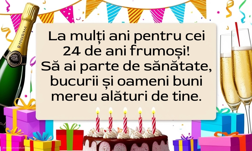 Felicitări cu imagini de LA MULȚI ANI pentru 24 de ani: Șampanie și tort