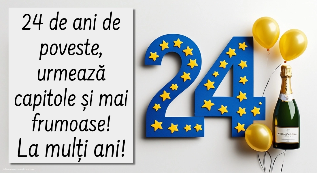 Felicitări cu imagini de LA MULȚI ANI pentru 24 de ani: Șampanie și baloane