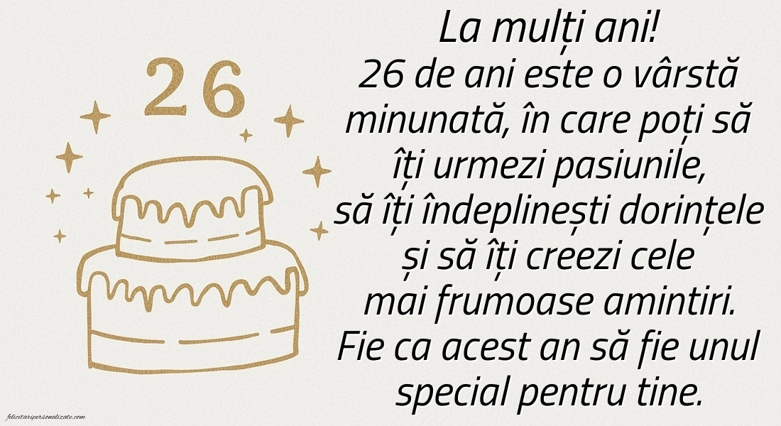 Felicitări cu imagini de LA MULȚI ANI pentru 26 de ani: Tort