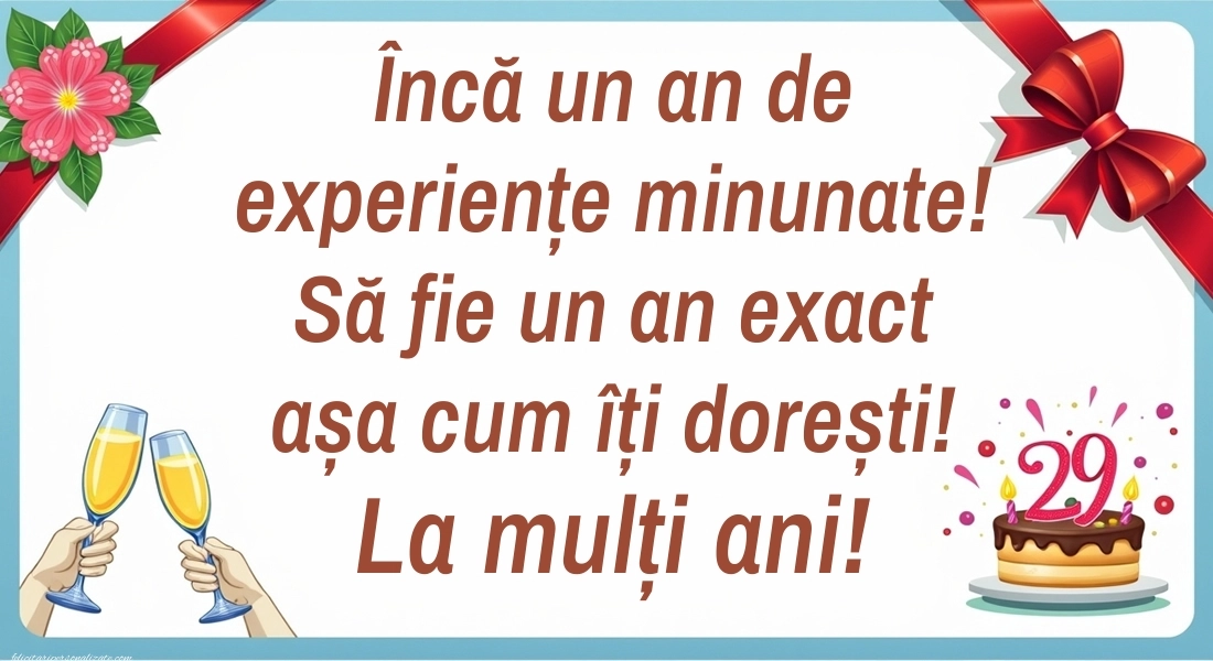 Felicitări cu imagini de LA MULȚI ANI pentru 29 de ani: Tort și baloane