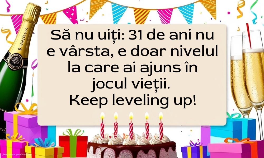 Felicitări cu imagini de LA MULȚI ANI pentru 31 de ani: Șampanie și tort