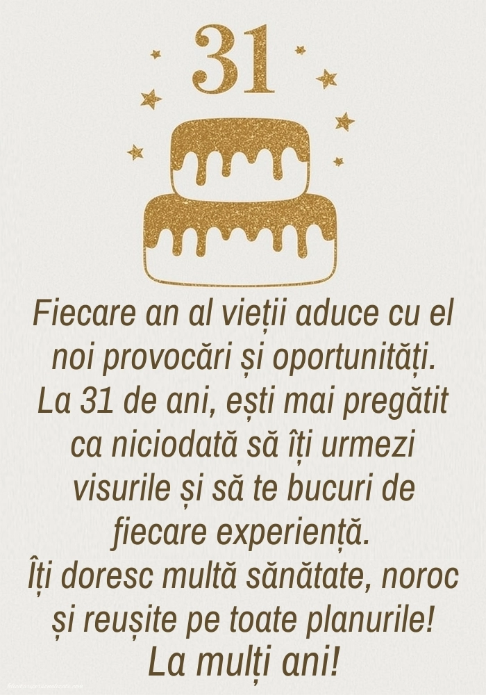 Felicitări cu imagini de LA MULȚI ANI pentru 31 de ani: Tort