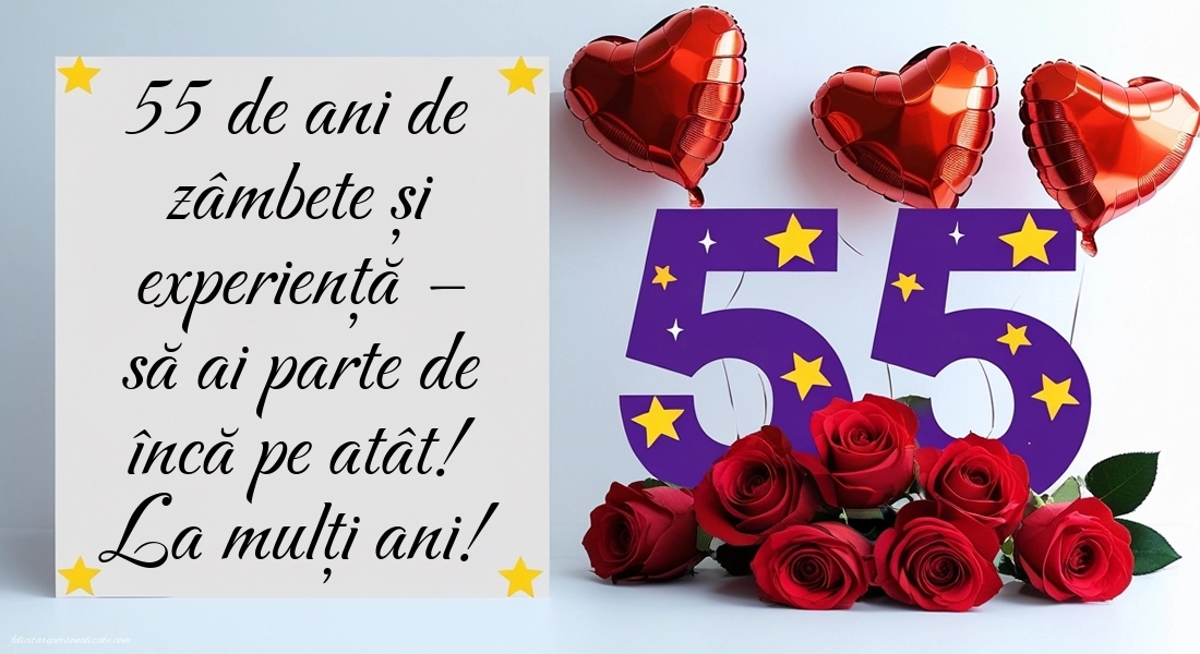 Imagini cu LA MULȚI ANI 55 de ani: Trandafiri și inimioare