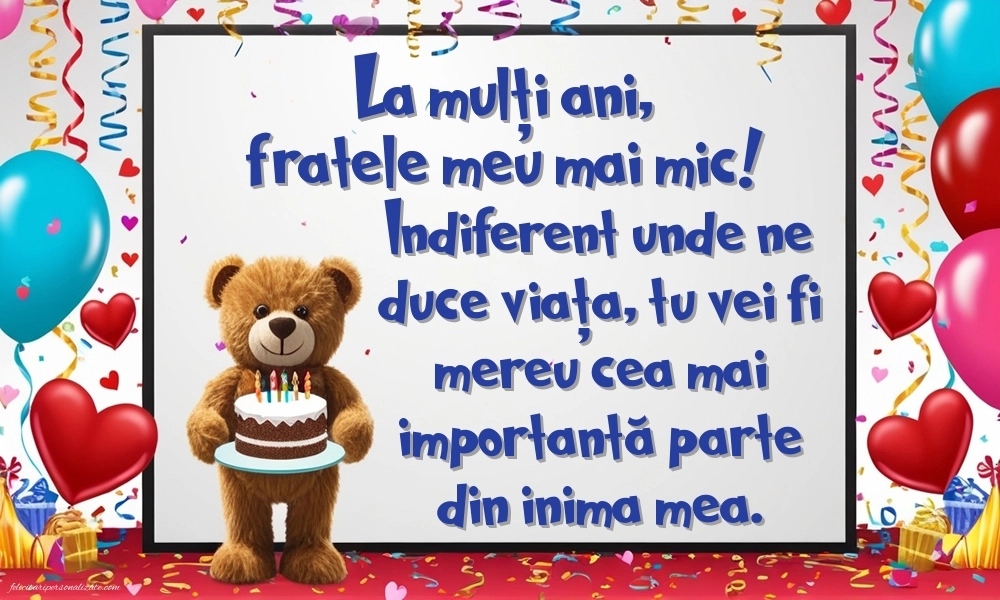 Imagini cu mesaje de LA MULȚI ANI pentru fratele meu mai mic: Ursuleț și tort