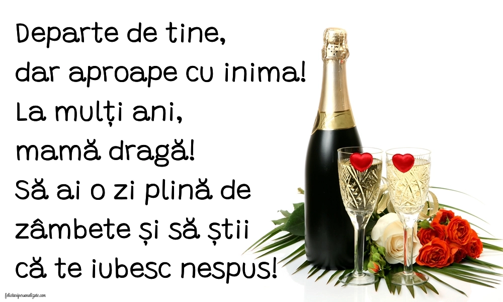 Imagini și felicitări de La Mulți Ani pentru mama de departe: Șampanie și flori