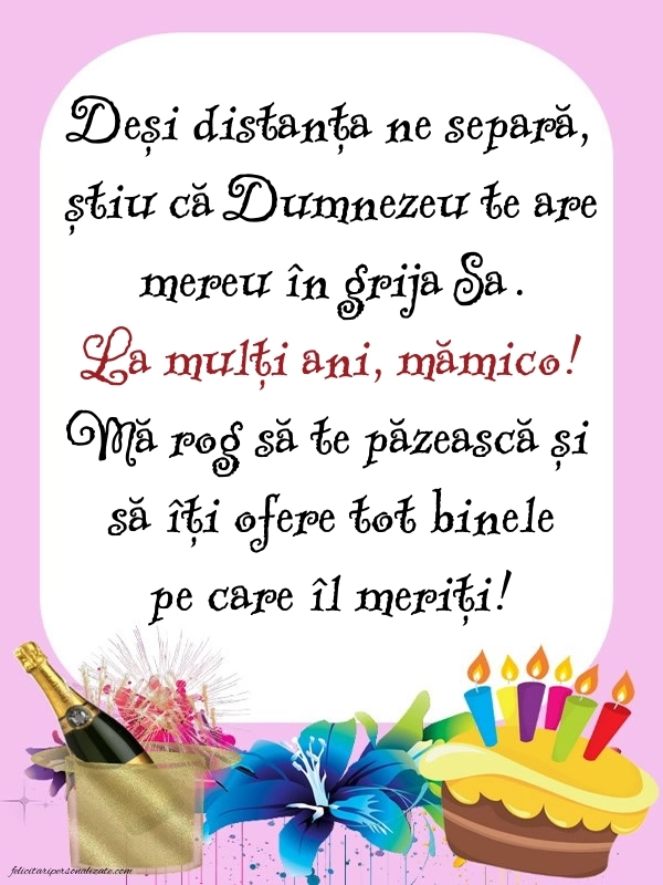 Imagini și felicitări de La Mulți Ani pentru mama de departe: Șampanie și tort