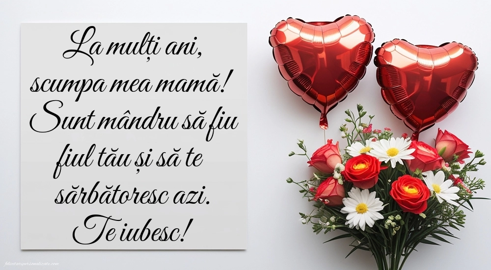Imagini de LA MULȚI ANI de la Fiu pentru Mamă: Flori și Inimioare