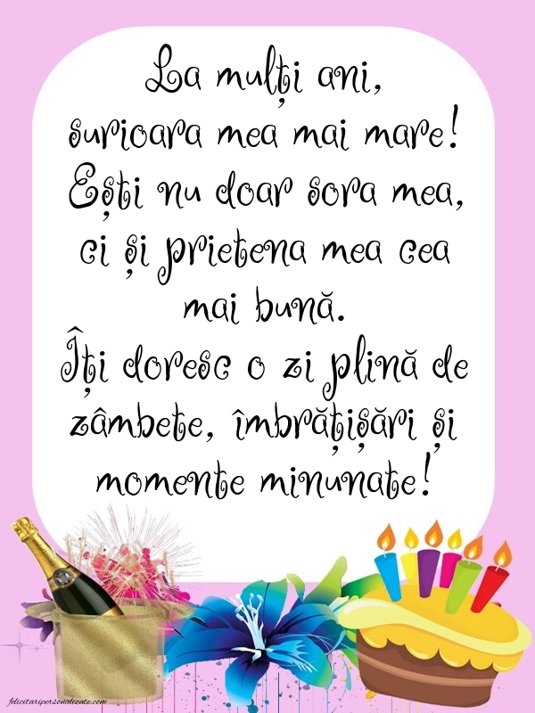 Imagini cu mesaje de LA MULȚI ANI pentru sora mea mai mare: Șampanie și tort