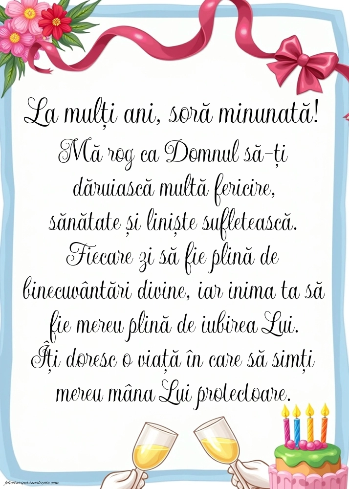 Imagini de LA MULȚI ANI pentru Soră cu mesaje creștine: Șampanie și tort