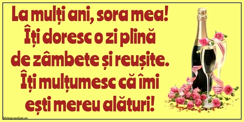 Felicitări și Imagini de Ziua de Naștere pentru Soră: Șampanie și flori