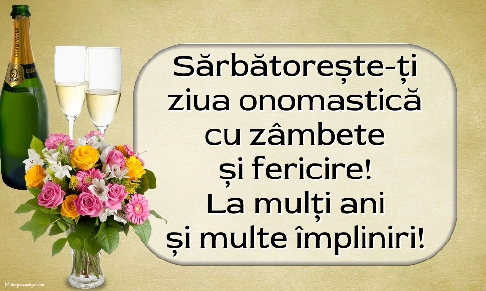 Imagini cu felicitări frumoase de Ziua Numelui: Șampanie și flori