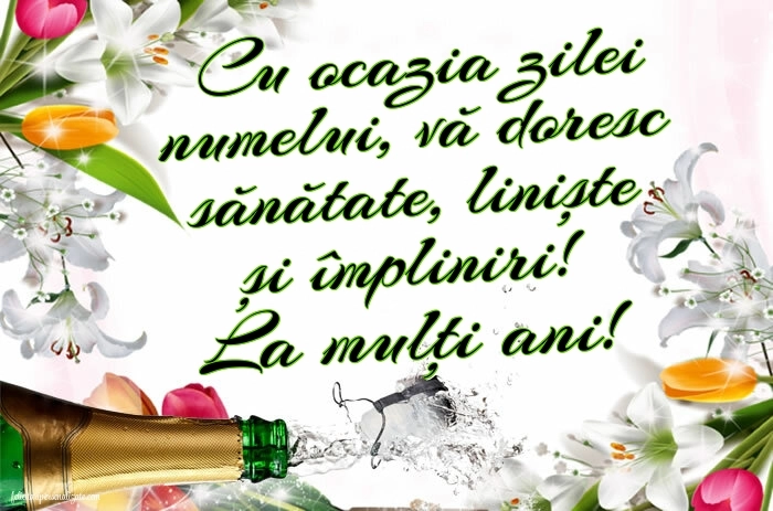 Imagini cu felicitări frumoase de Ziua Numelui: Șampanie și flori