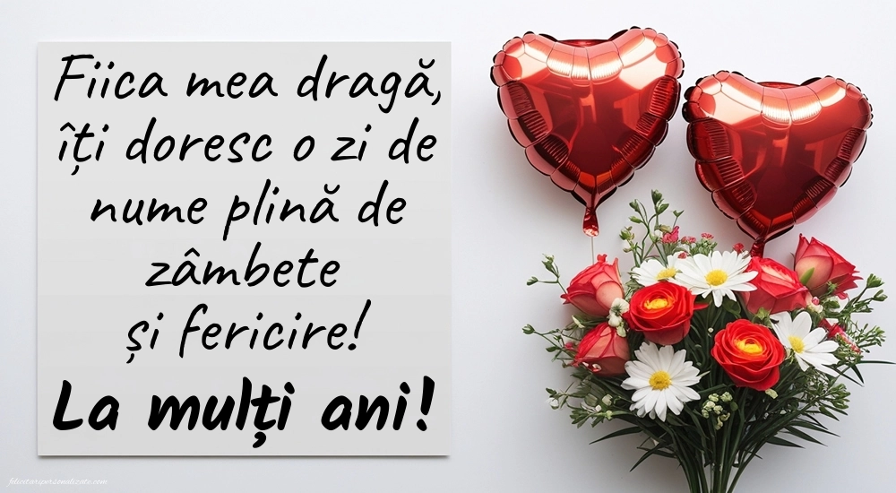 Imagini cu La mulți ani de Ziua Numelui pentru Fiica ta: Flori și Inimioare