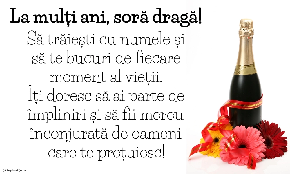 Imagini cu La mulți ani de Ziua Numelui Soră: Șampanie și flori