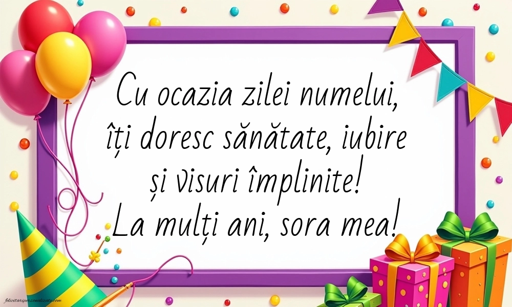 Imagini cu La mulți ani de Ziua Numelui Soră: Baloane și Cadouri