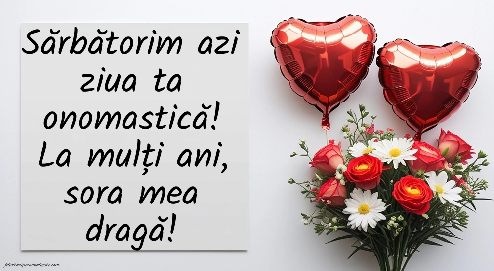 Imagini cu La mulți ani de Ziua Numelui Soră: Flori și Inimioare