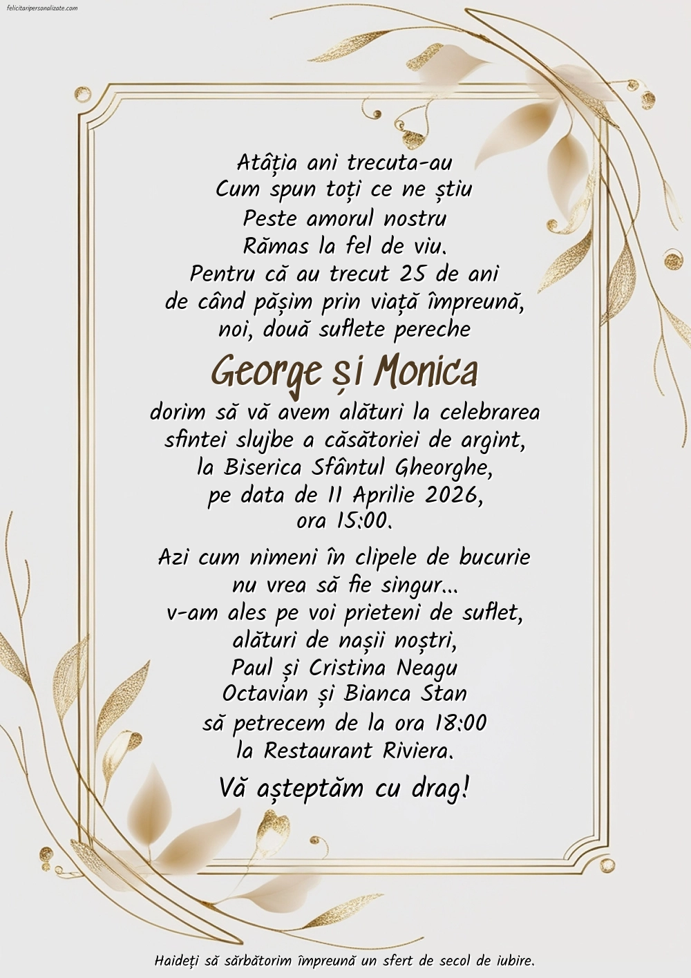 Invitație pentru nunta de argint