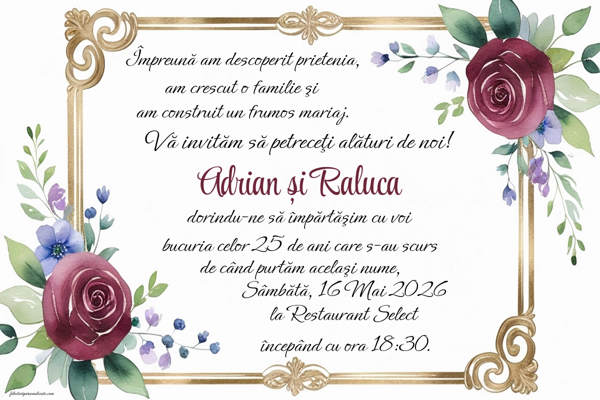 Invitație cu trandafiri