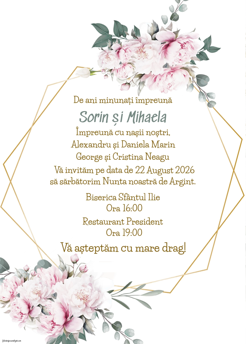 Invitație pentru nunta de argint