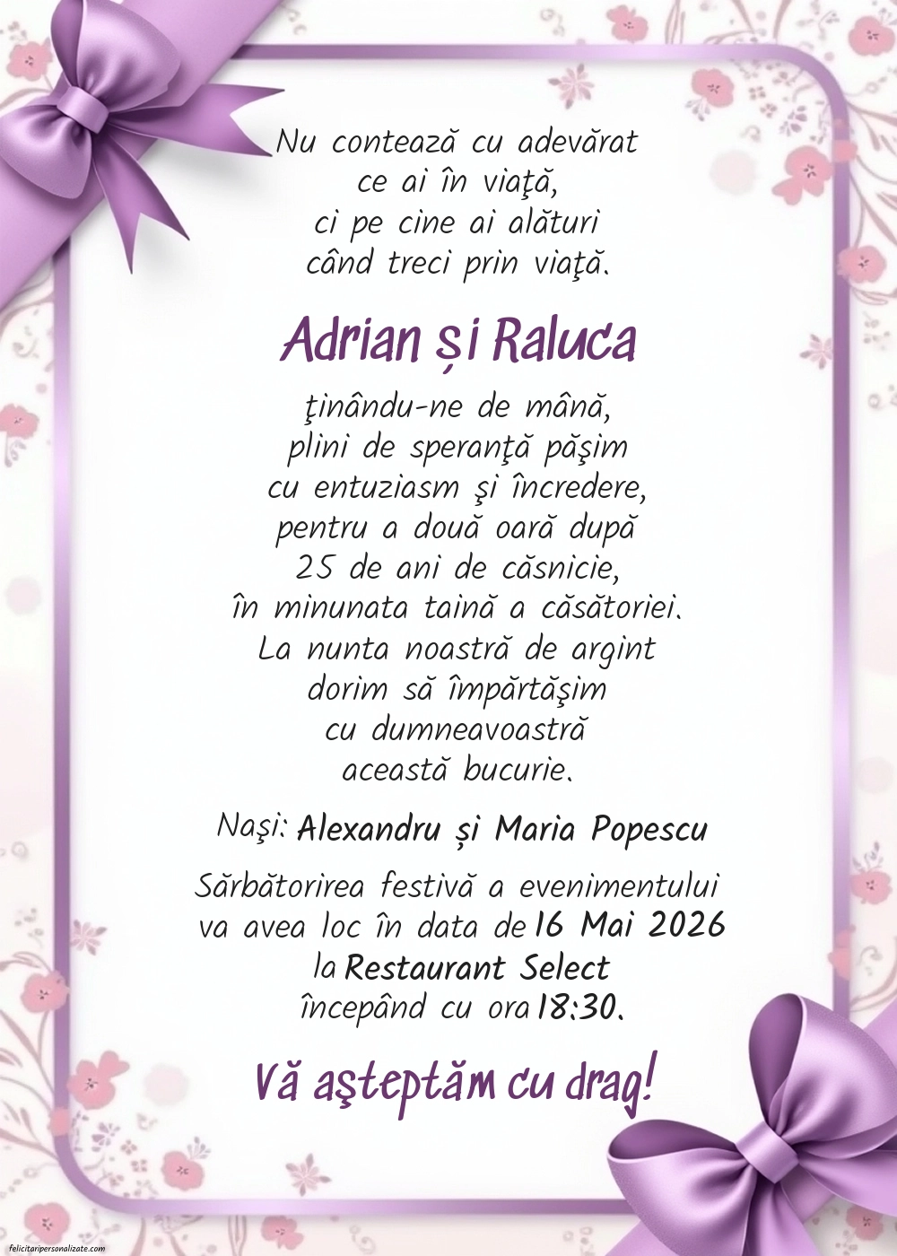 Invitație cu fundiță