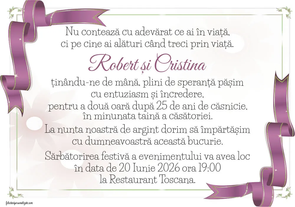 Invitație pentru nunta de argint