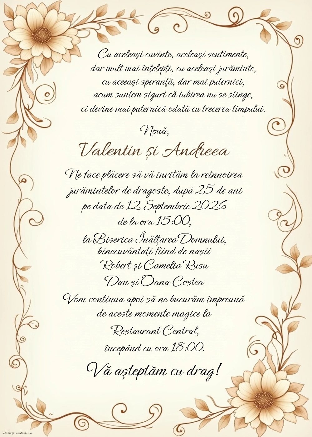 Invitație pentru nunta de argint