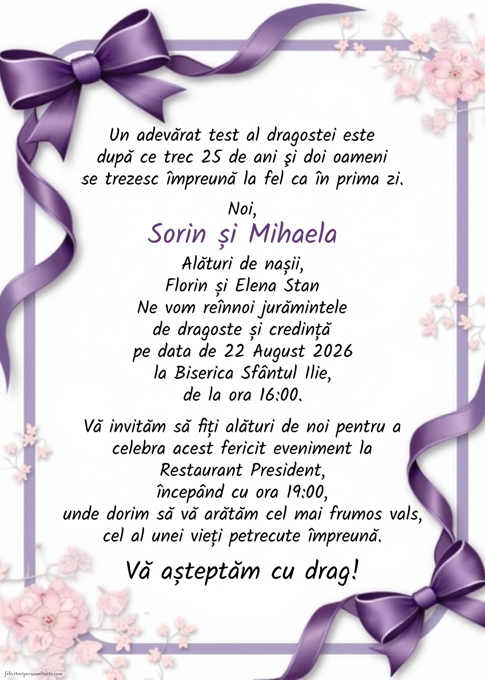 Invitație pentru nunta de argint