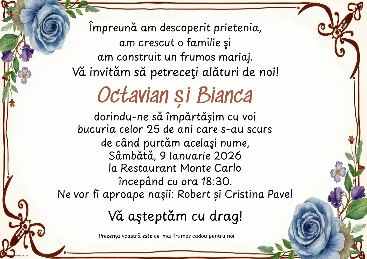 Invitație cu trandafiri